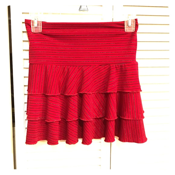 Red Ruffle Mini Skirt - Picture 1 of 6